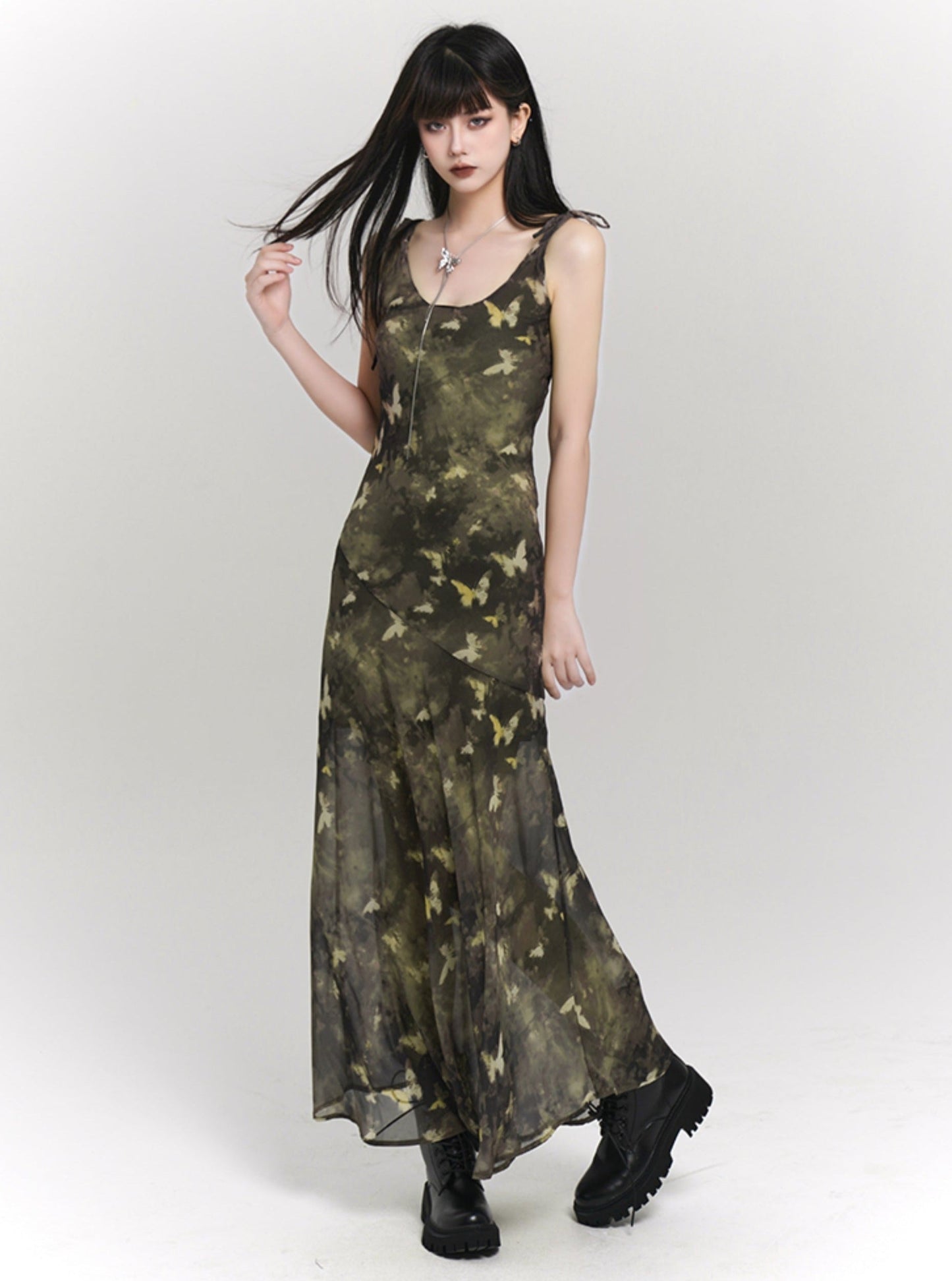 Green Butterfly Chinese Slip Dress