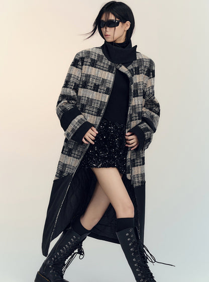 Irregular checked silhouette tweed coat