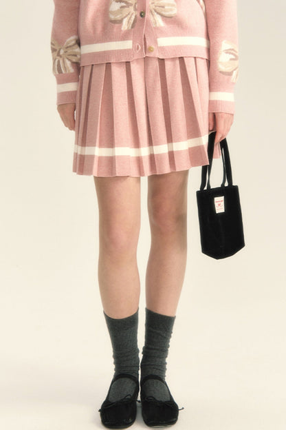 Sweet Bow Knit Pleated Skirt