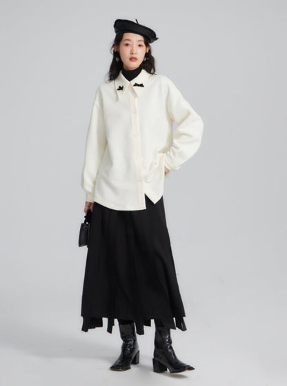 Contrasting bow Pre-Fall texture shirt