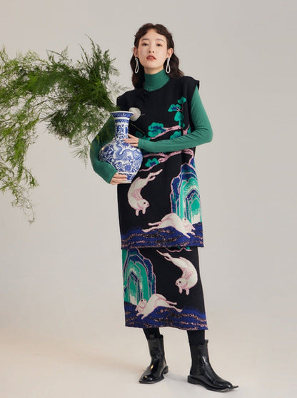 Chinese style retro pattern wool skirt