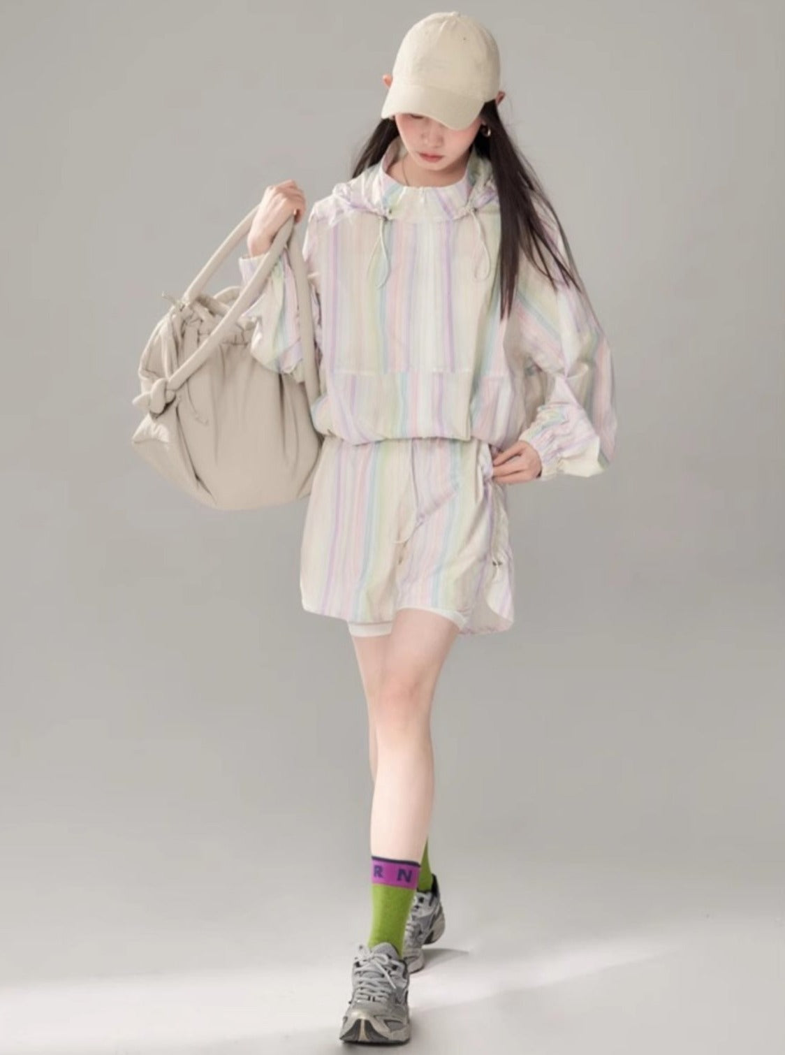 Rainbow Striped Sports Trench Top Short Set