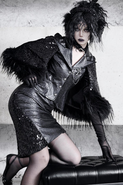 Gothic Fur Suit Cape Jacket Set-Up