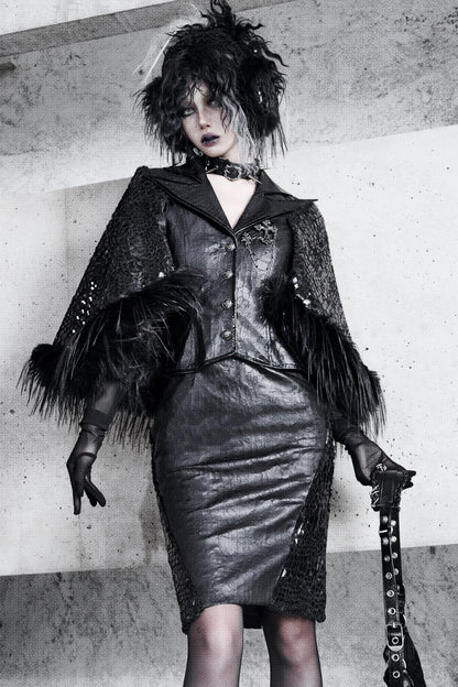 Gothic Fur Suit Cape Jacket Set-Up