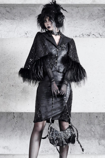 Gothic Fur Suit Cape Jacket Set-Up