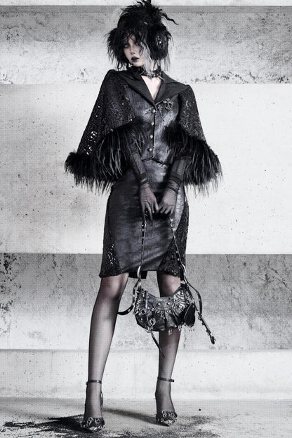 Gothic Fur Suit Cape Jacket Set-Up