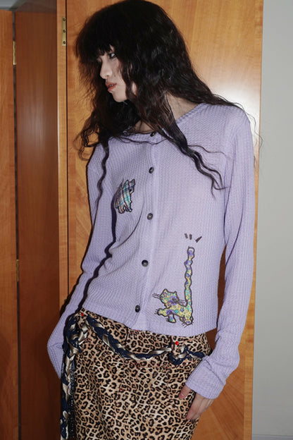 Embroidered Animal Patch Knit Cardigan