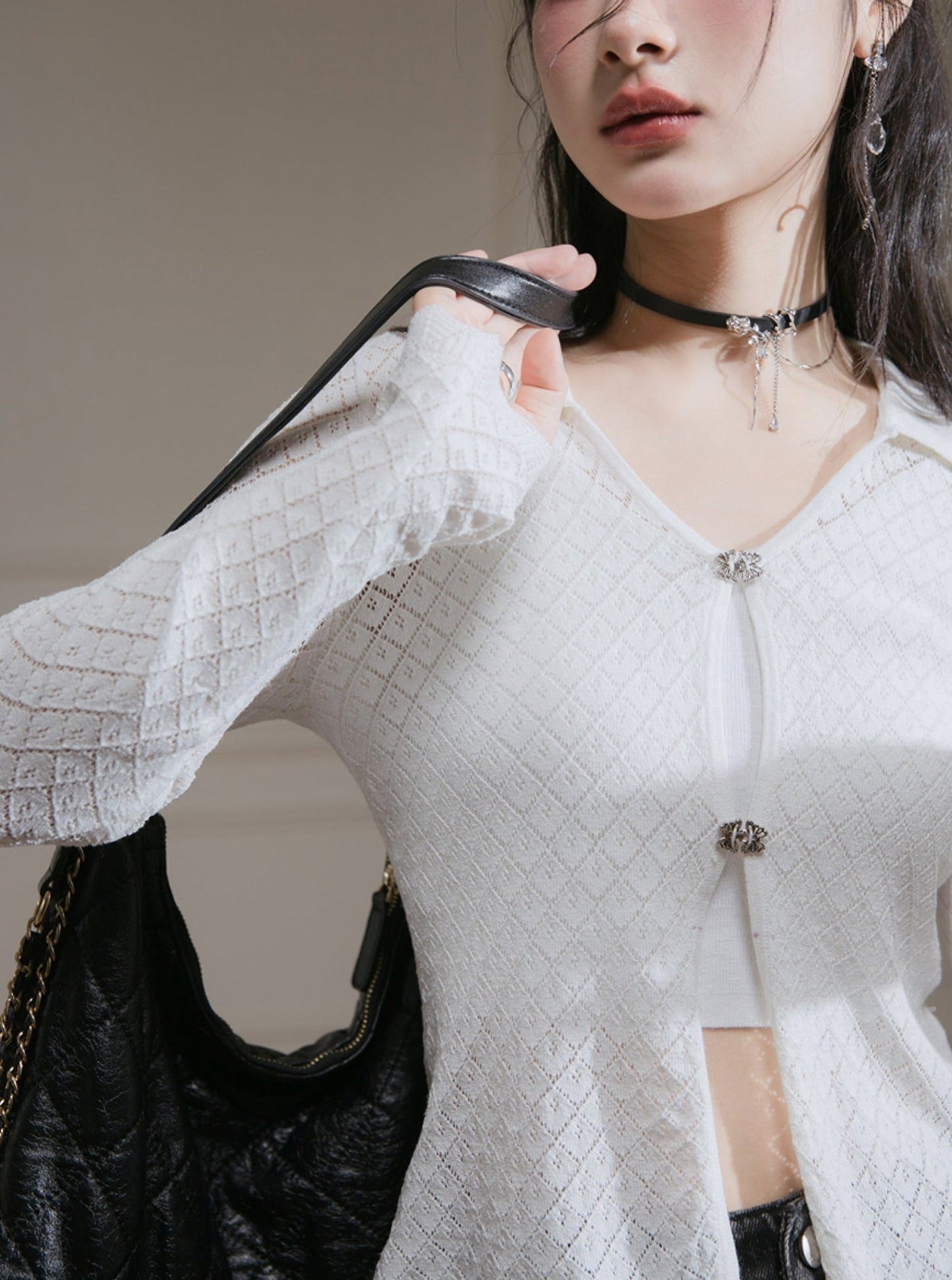 White Woolen Two-Piece Top Set