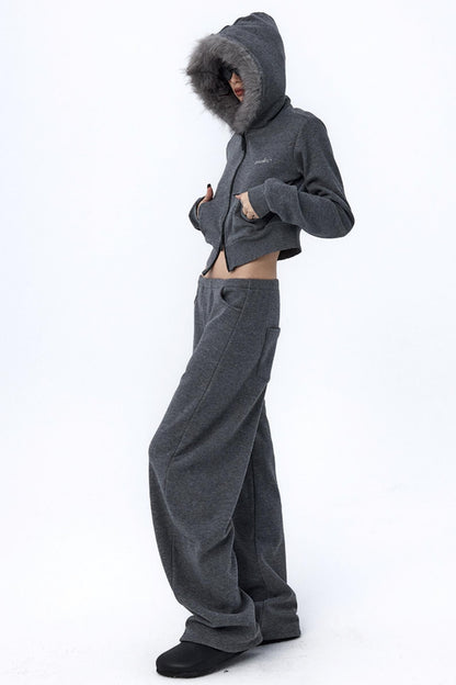 Split Curved Leg Fleece Pants