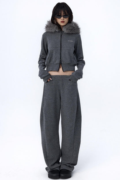 Split Curved Leg Fleece Pants