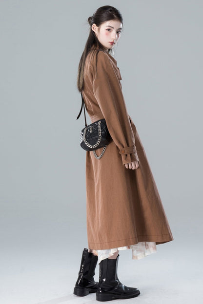 Chestnut Sandalwood Double Button Trench Coat