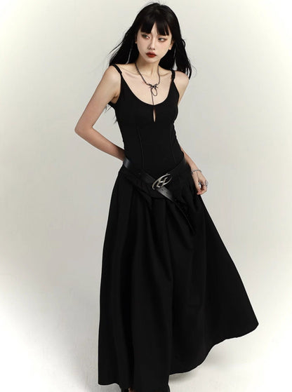 Chinese Black Long Slip Dress