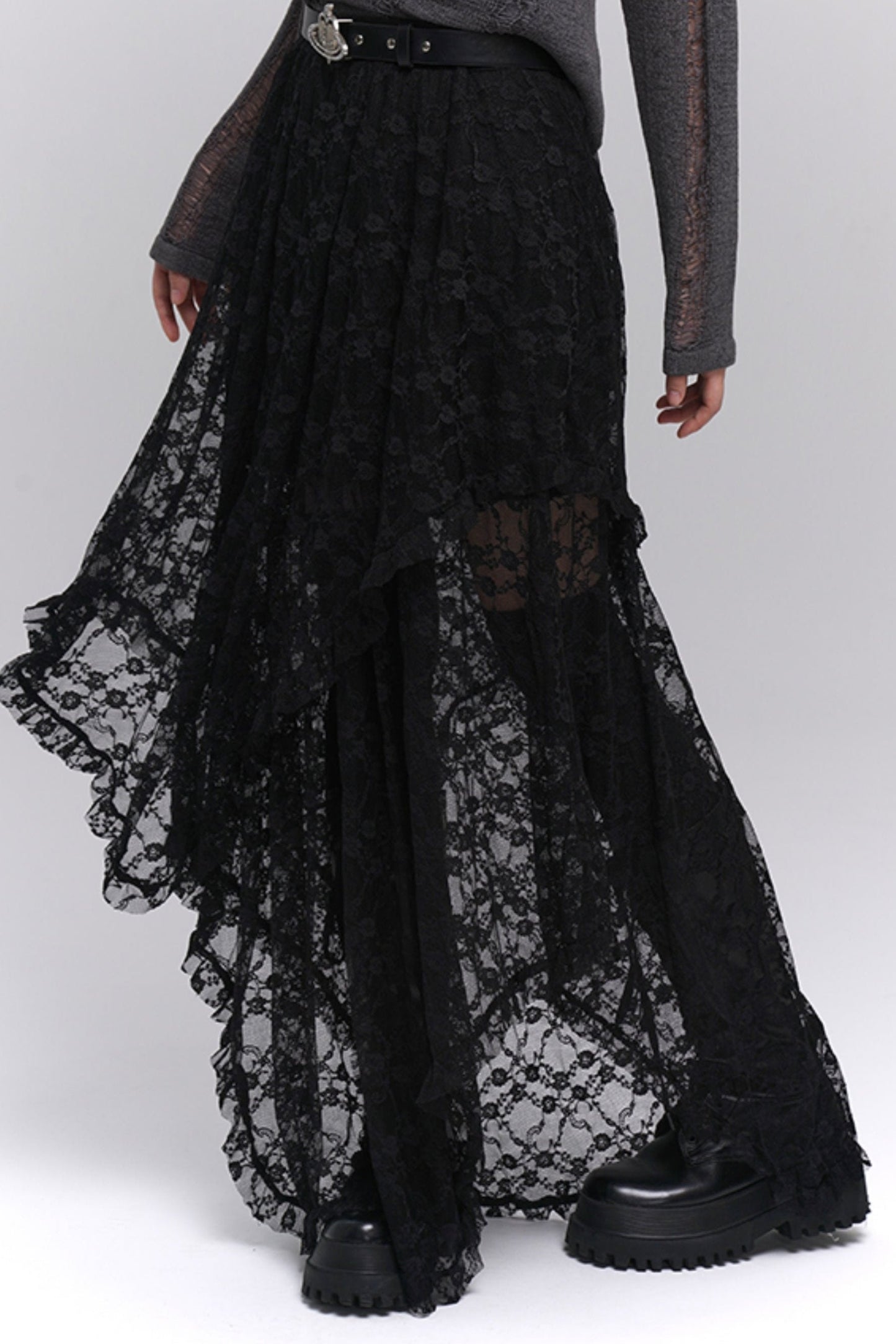 Early Fall Lazy Style Black Lace Skirt