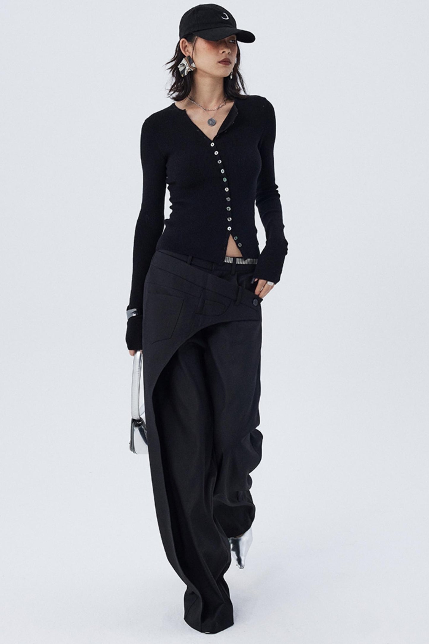 Diagonal Misaligned Loose Hakama Pants