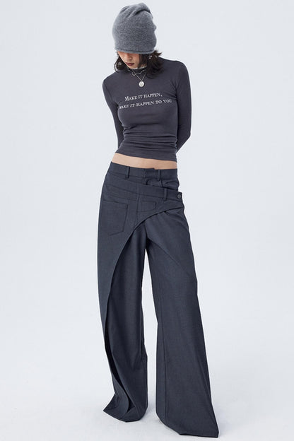 Diagonal Misaligned Loose Hakama Pants