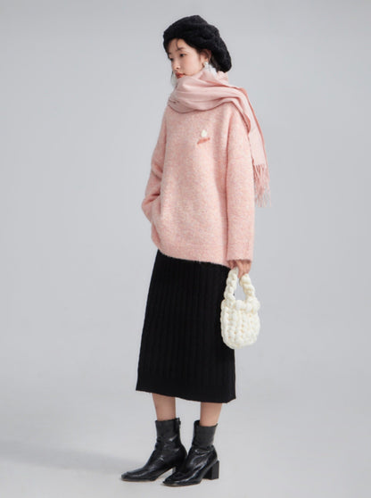 Wool high waist knitted skirt