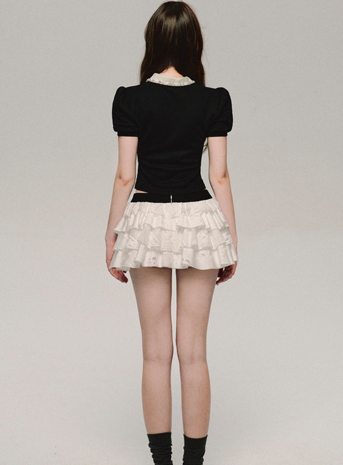 White Cake Puffy Embroidered Skirt