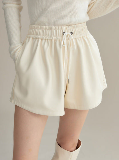 Waist loose pu leather shorts pants