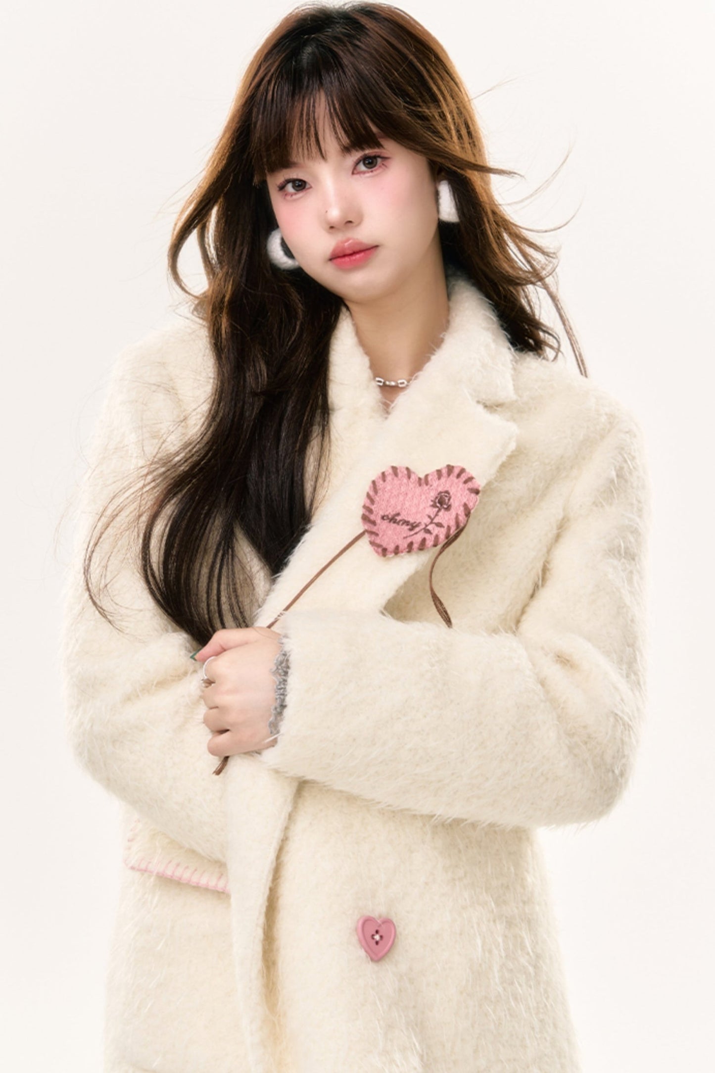 Thickened Off White Wool Coat