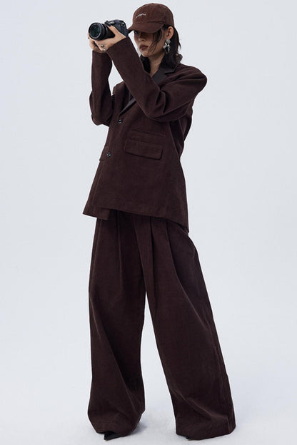 Pleated Mocha Brown Corduroy Pants