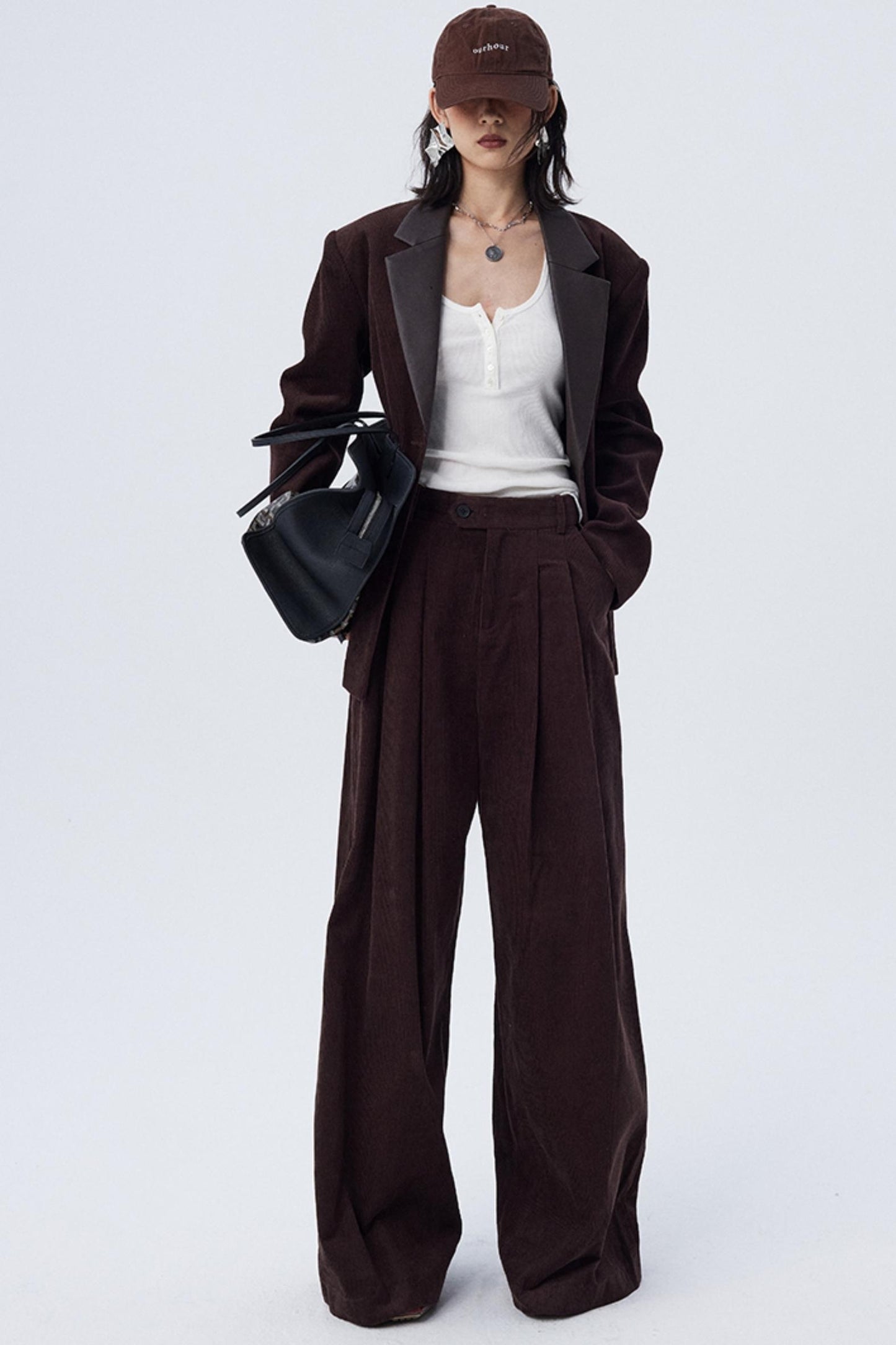 Pleated Mocha Brown Corduroy Pants