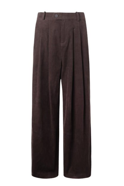 Pleated Mocha Brown Corduroy Pants