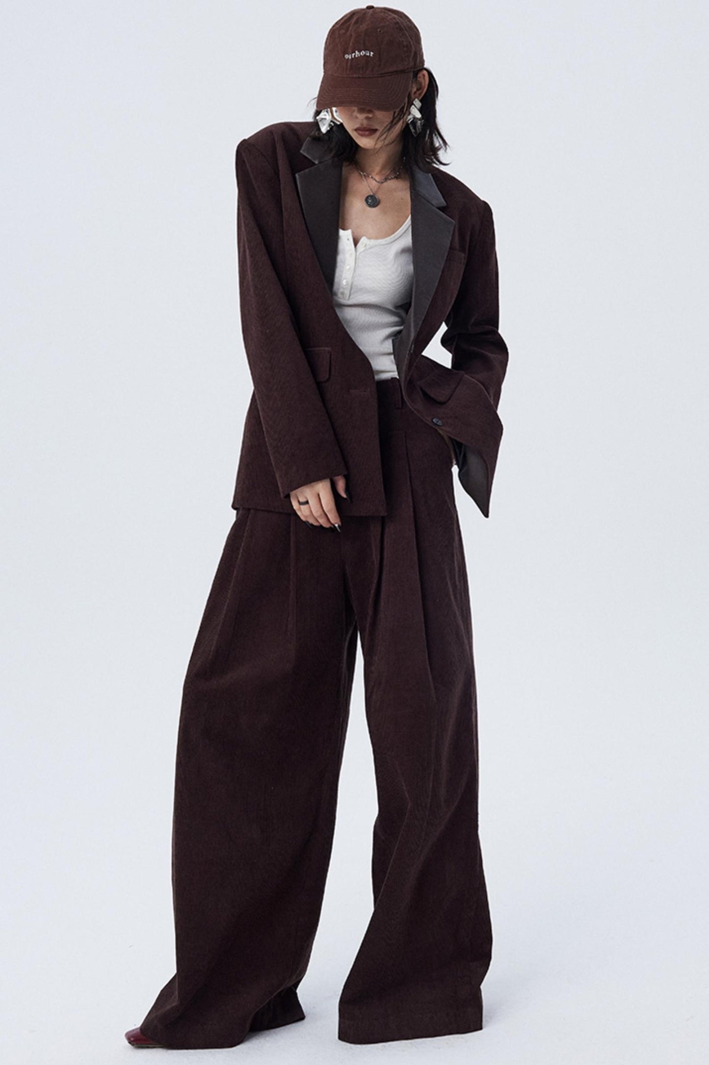 Pleated Mocha Brown Corduroy Pants