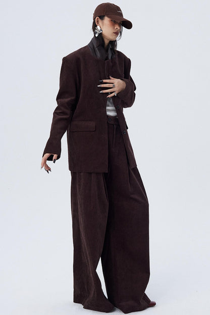 Pleated Mocha Brown Corduroy Pants