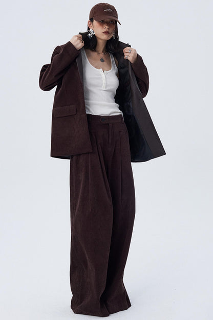 Pleated Mocha Brown Corduroy Pants