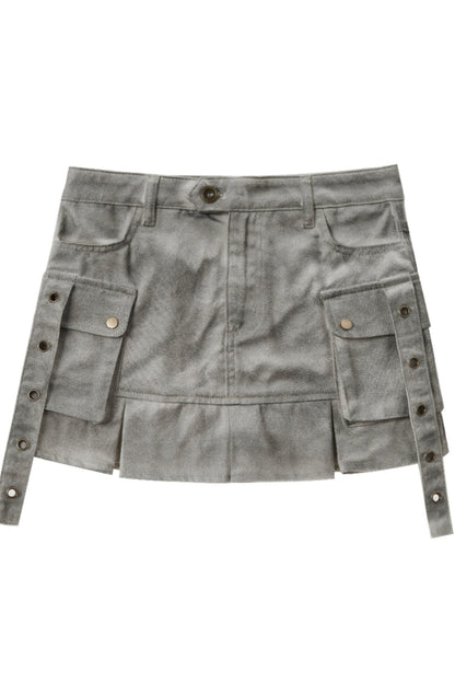 Distressed Pleated Workwear Skirt