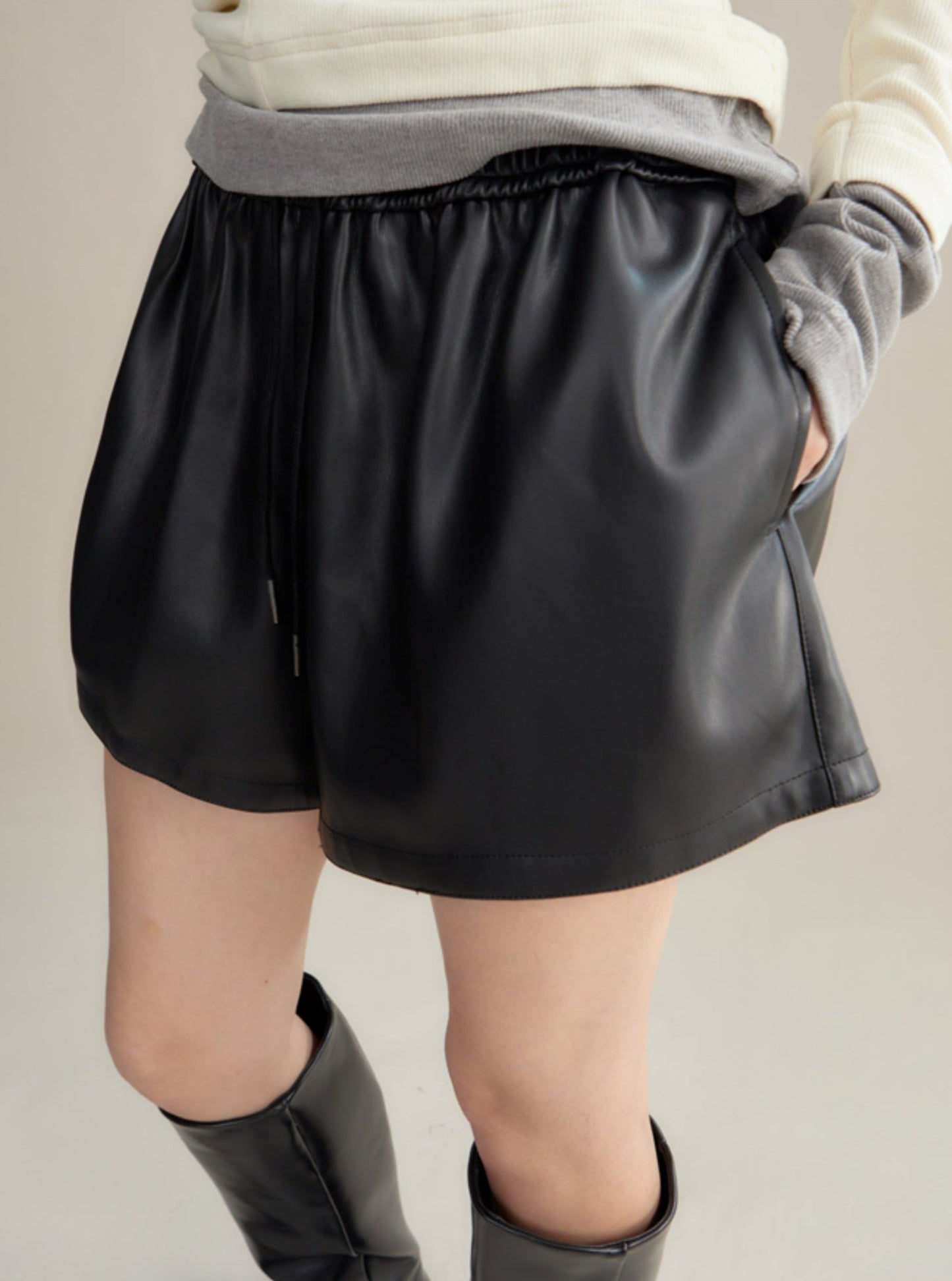 Waist loose pu leather shorts pants