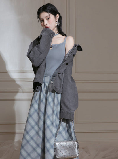 Grey Love Button Denim Coat