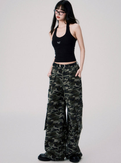 Camouflage Low Rise Cargo Pants