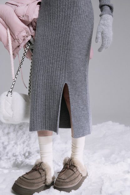 Curve-Shaping Grey Wool Knit Dress