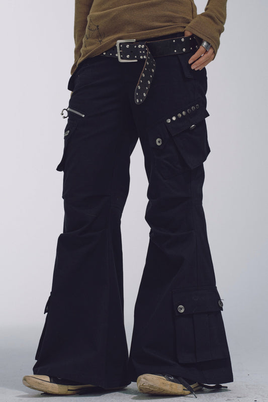 Pleated Flare Cargo Pants