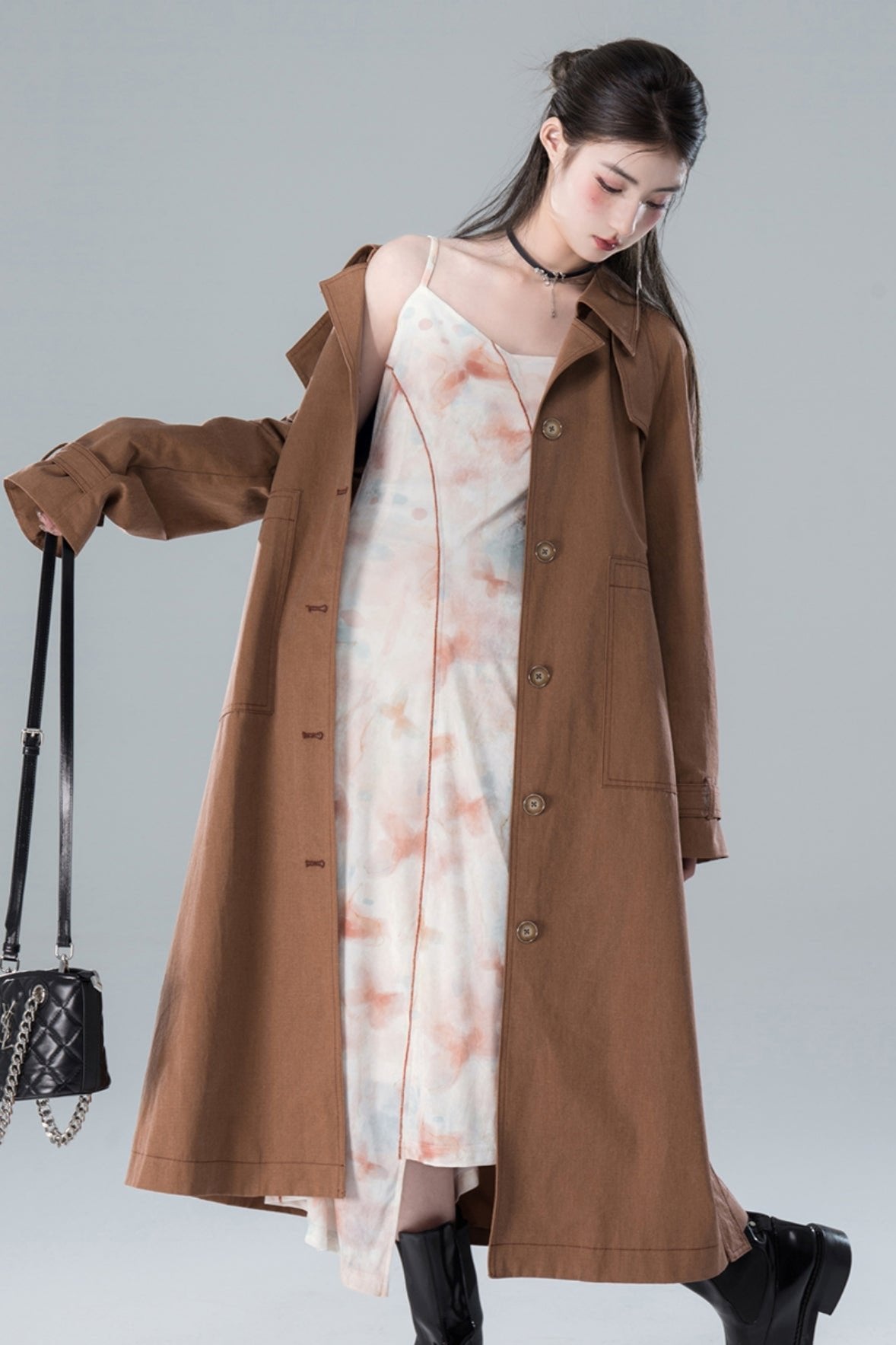 Chestnut Sandalwood Double Button Trench Coat