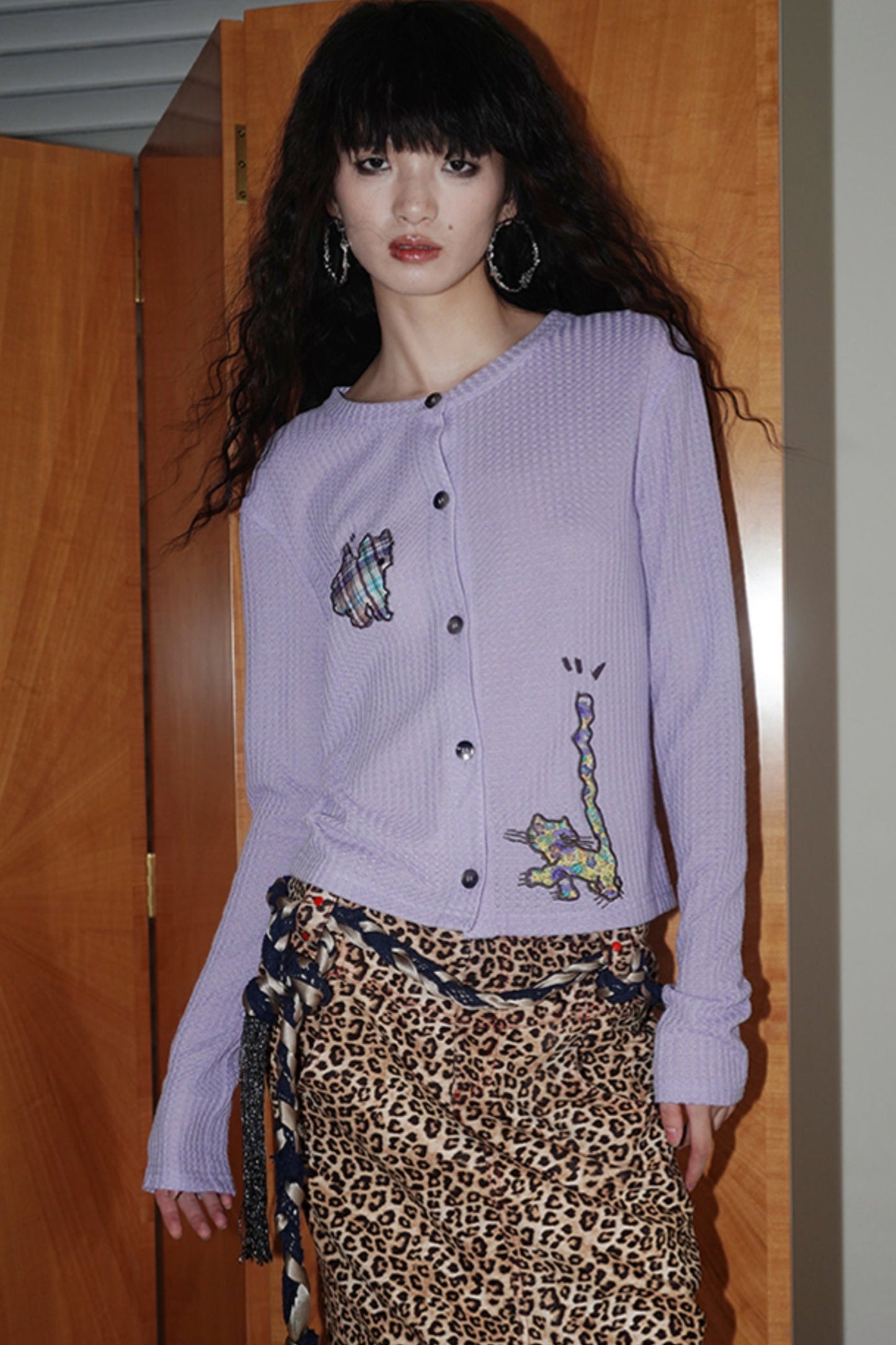 Embroidered Animal Patch Knit Cardigan