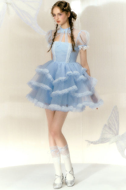 Baby Blue Spitzenkleid mit Strass 