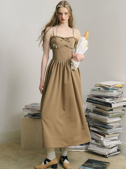 Light Brown French Tea Break Maxi Dress