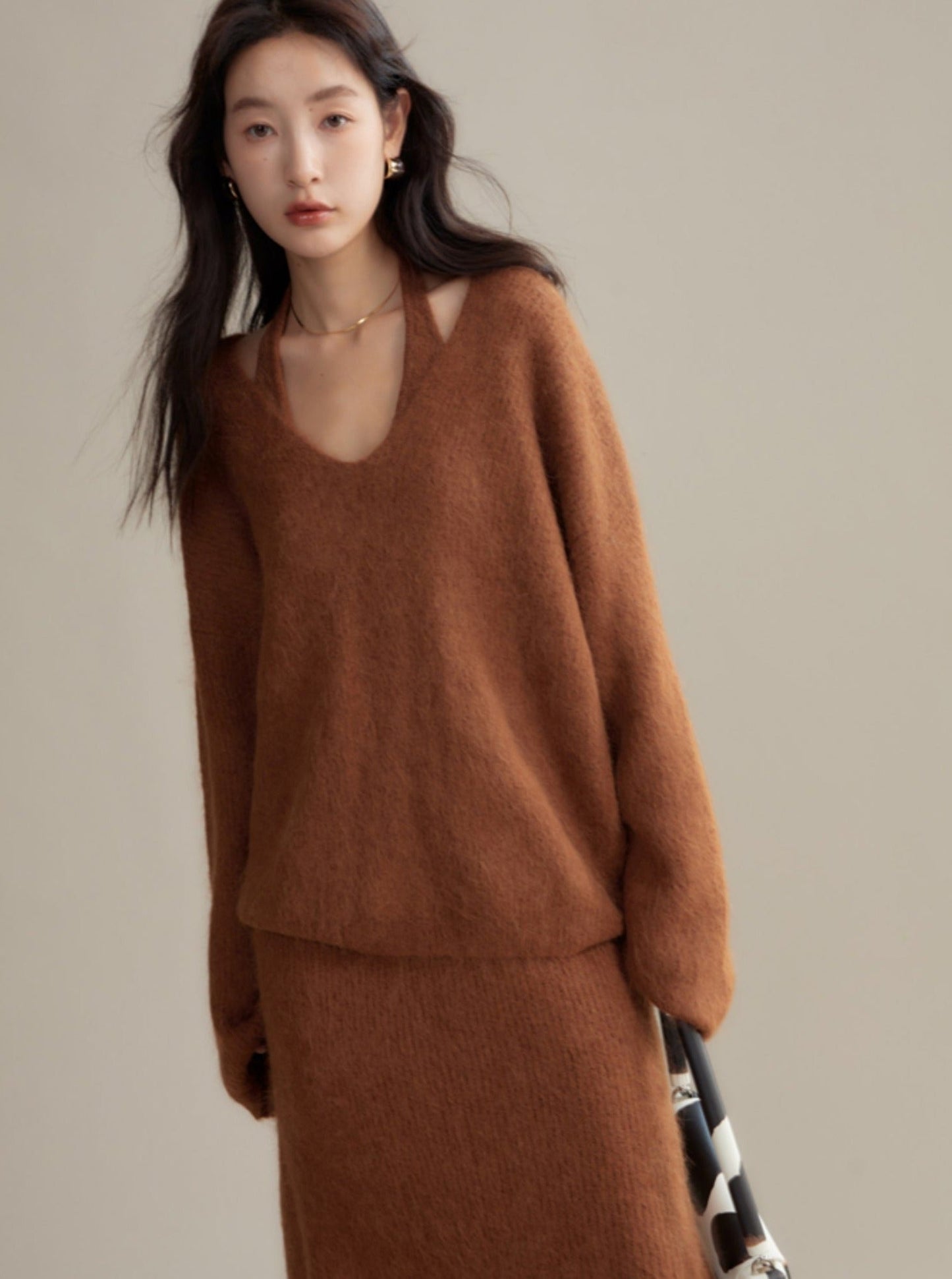 pullover sweater halterneck dress set