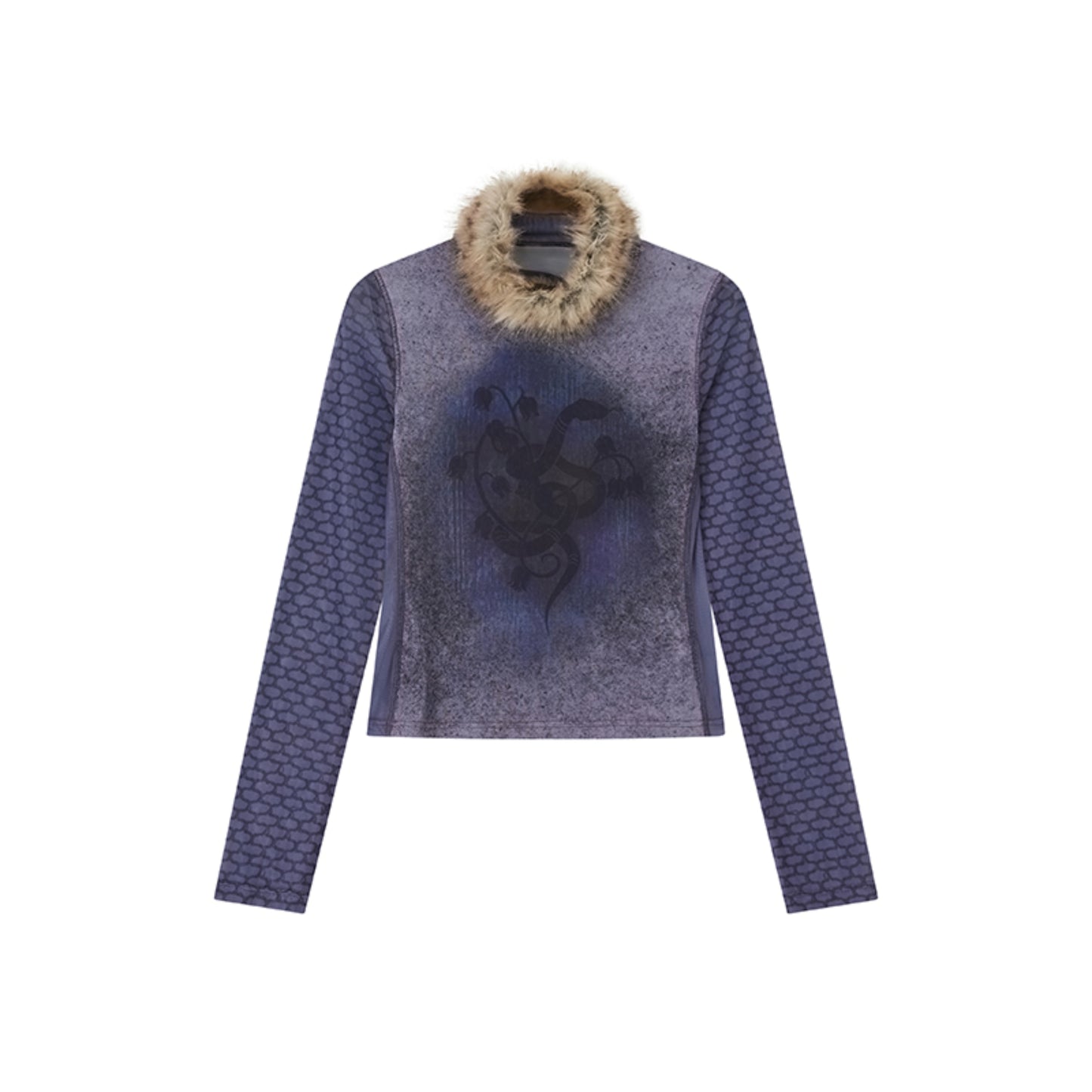 Graffiti Spliced Fur Collar Top