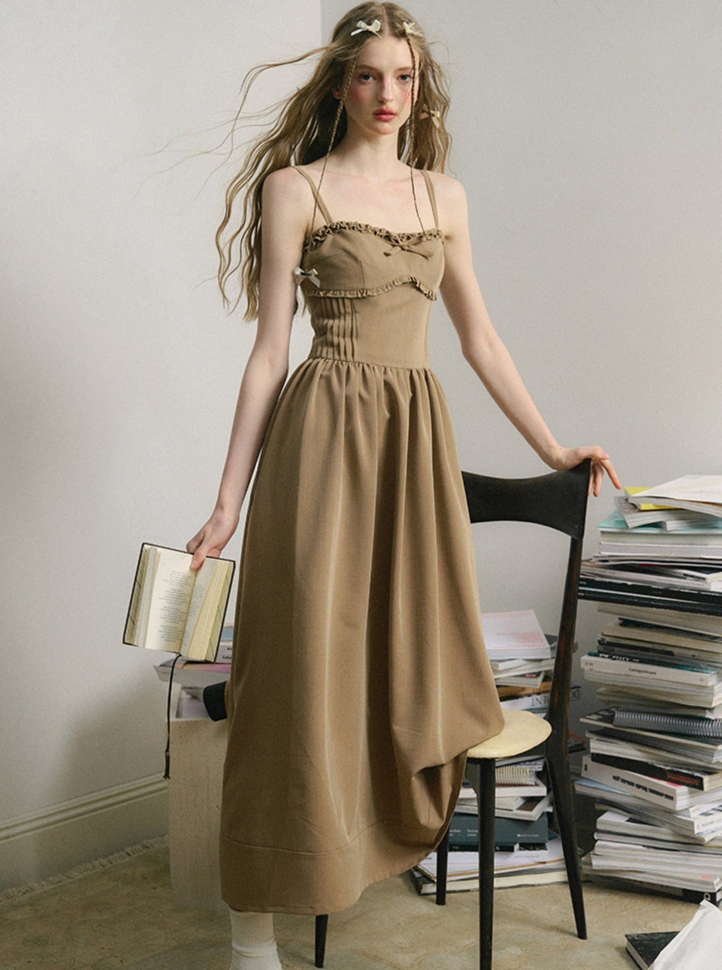 Light Brown French Tea Break Maxi Dress