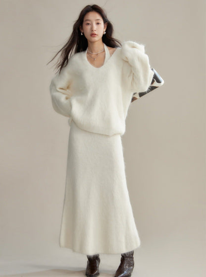 pullover sweater halterneck dress set