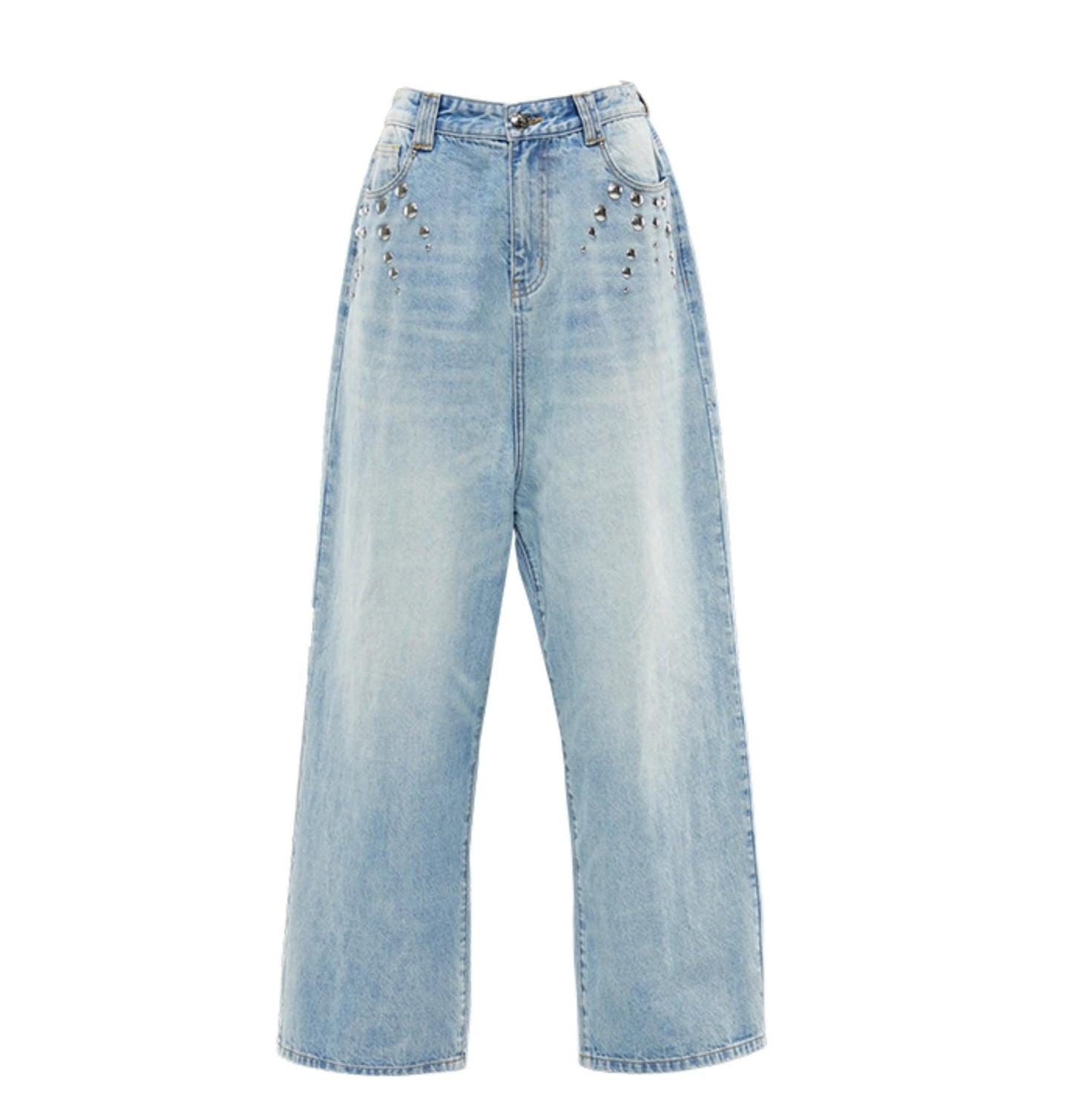 Metal Stud Washed Denim Jeans