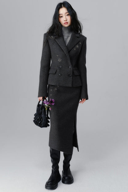 Tweed Coat And A Line Skirt Set-Up