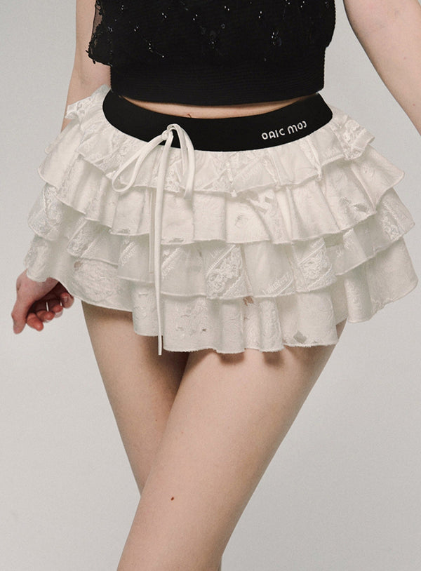 White Cake Puffy Embroidered Skirt