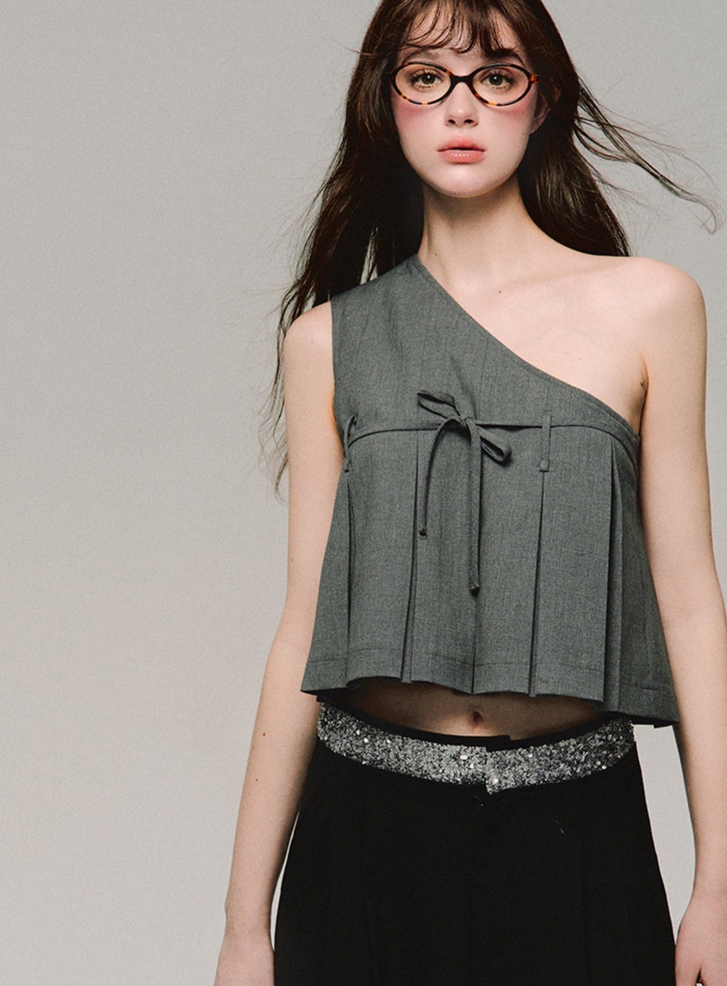 Grey Racer Pleated Sleeveless Top