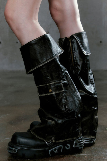 Distressed Fold-Over Leather Leg Cover