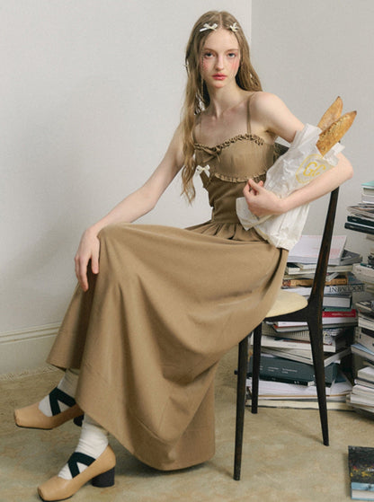 Light Brown French Tea Break Maxi Dress