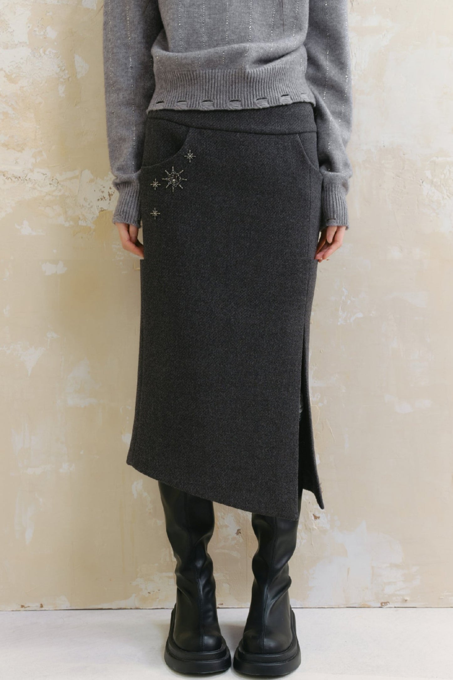 Tweed Coat And A Line Skirt Set-Up